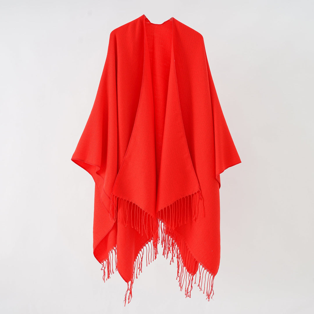 Dame Modisk Frynse-Poncho Af Blødt Materiale med Luksuriøs Fald Skovae