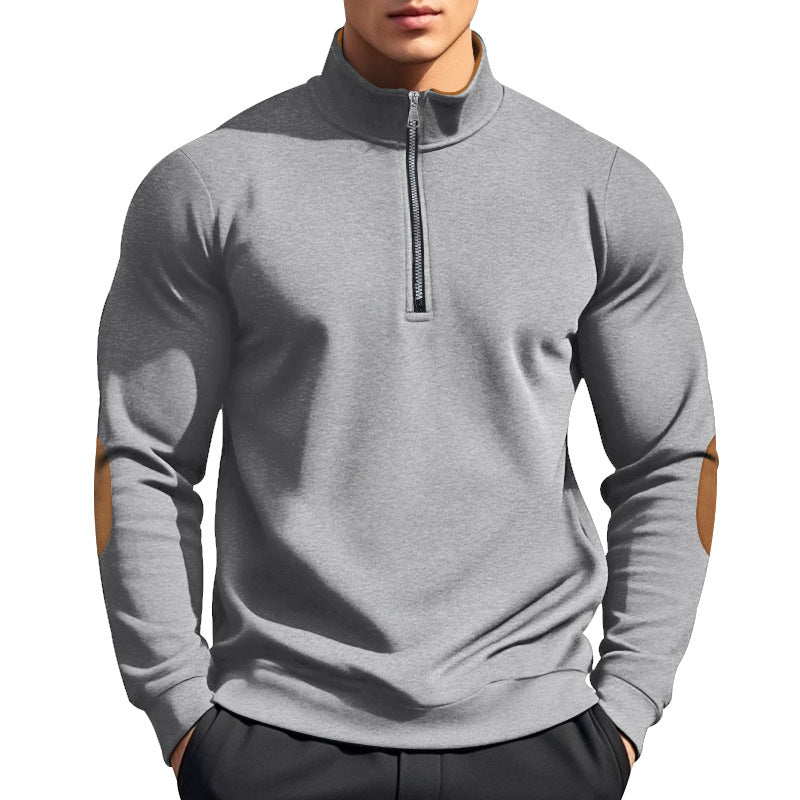 Herrer fleece-pullover med halvdelen lynlås og elegante albue-patches Stilla