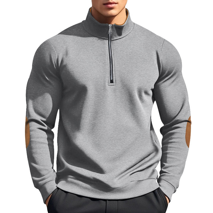 Herrer fleece-pullover med halvdelen lynlås og elegante albue-patches Stilla
