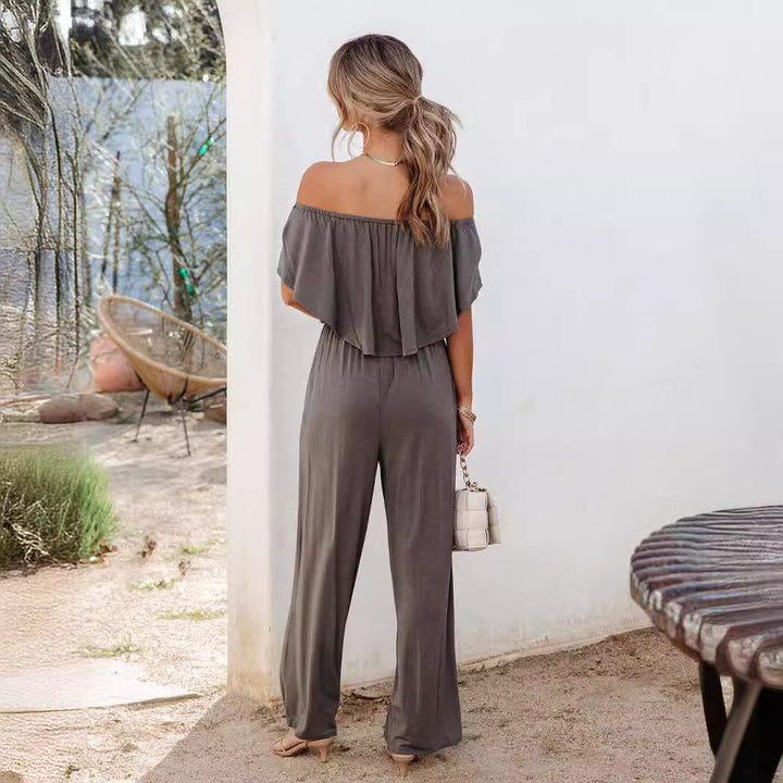 Dame Off-Shoulder Jumpsuit med bred ben og elastisk talje Skovae