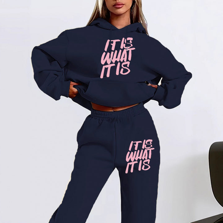 Kvinders leisure hoodie og jogger sæt med inspirerende tekst Skovae