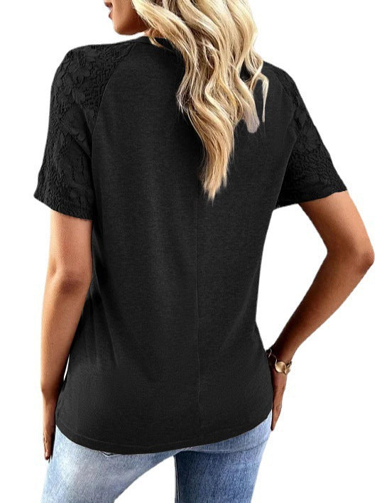 Dame T-shirt med spidsærmer og knapdetaljer Stilla