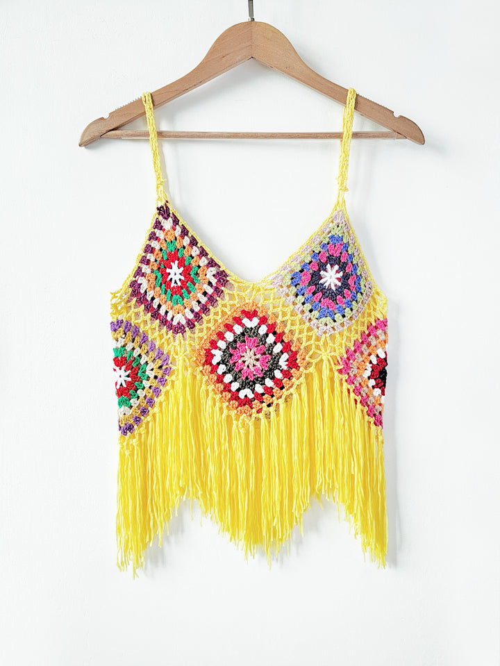 Dame hæklet Crop Top med frynse-detalje Stilla