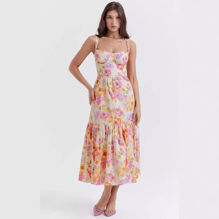 Damer Floral Maxikjole med skulderfri design og voluminøs nederdel Stilla
