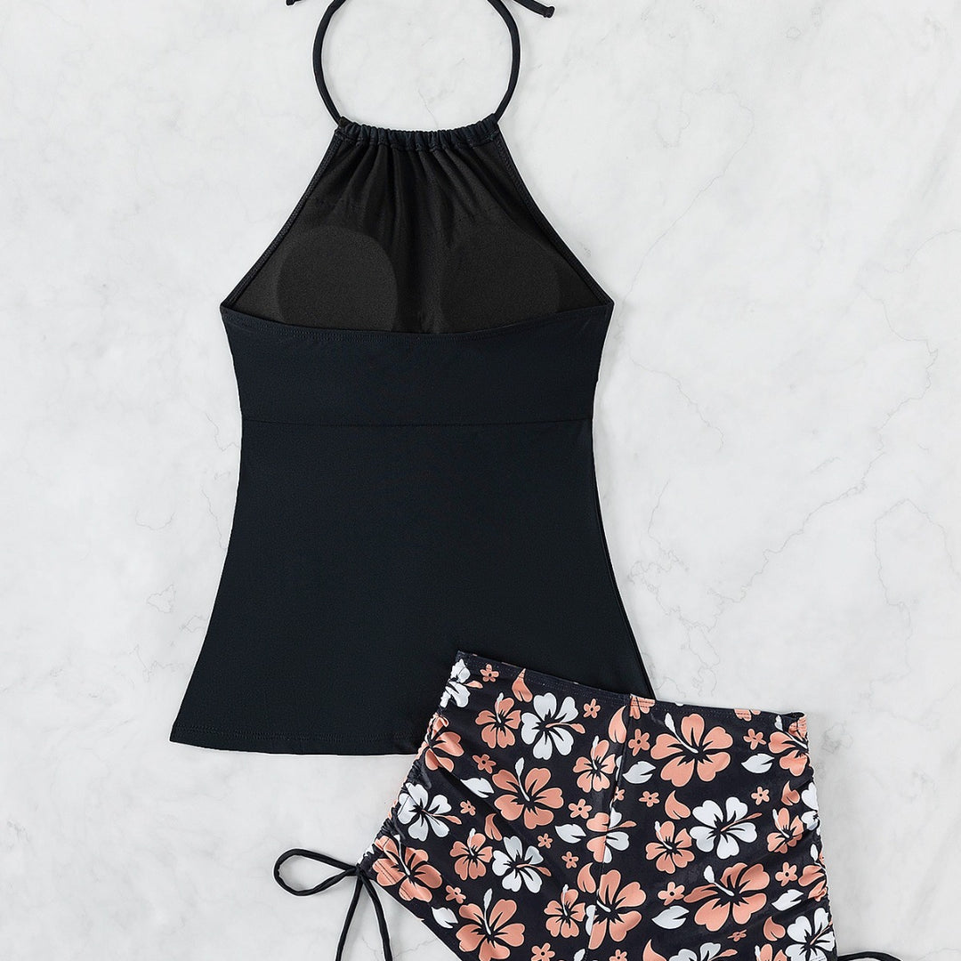 Dame Sports Top med justerbare nakkestropper og blomstermønster Shorts Skovae