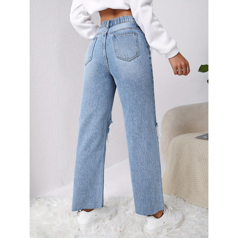 Dame Mom-Jeans i vintage-look med ødelagte effekter Skovae
