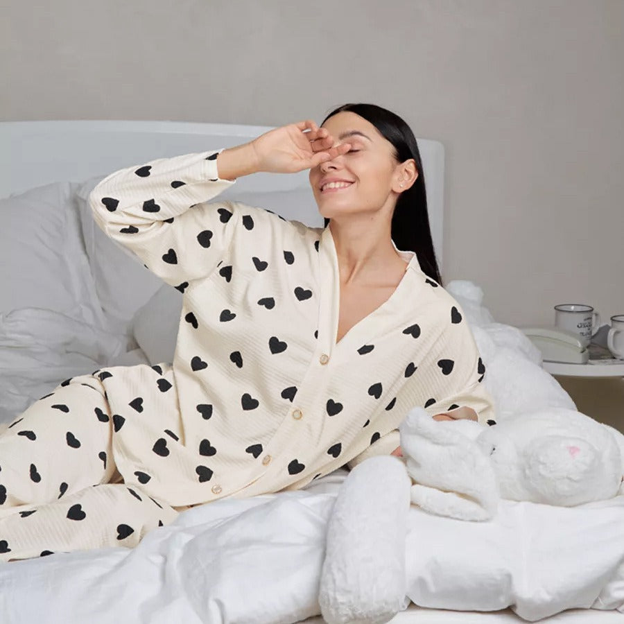 Dame komfortabel Pyjamas med hjerte mønster Stilla