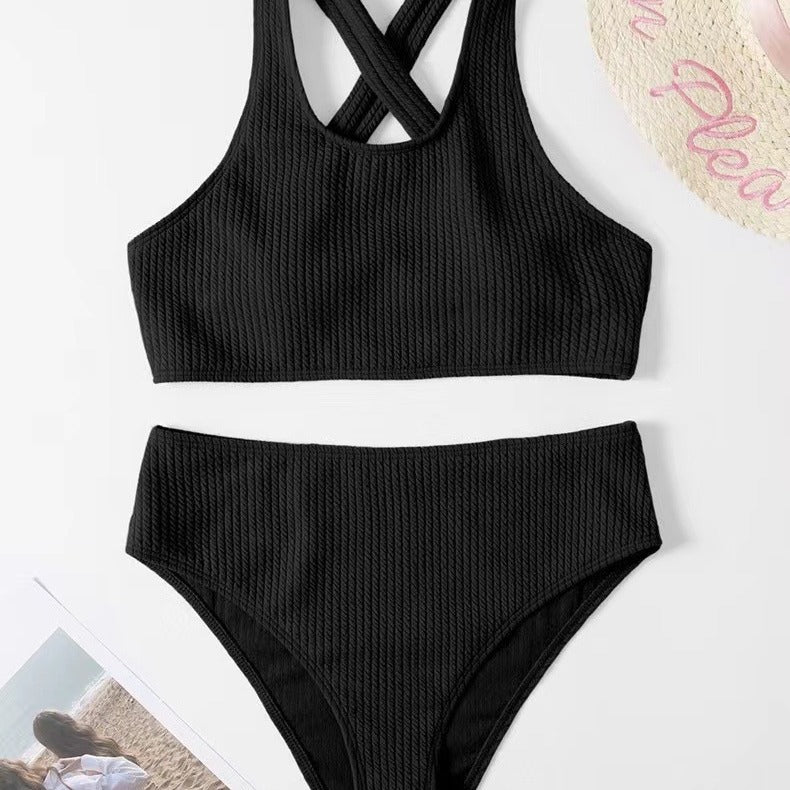 Dame Ribbet Højskåret Sport Bikini Sæt Stilla