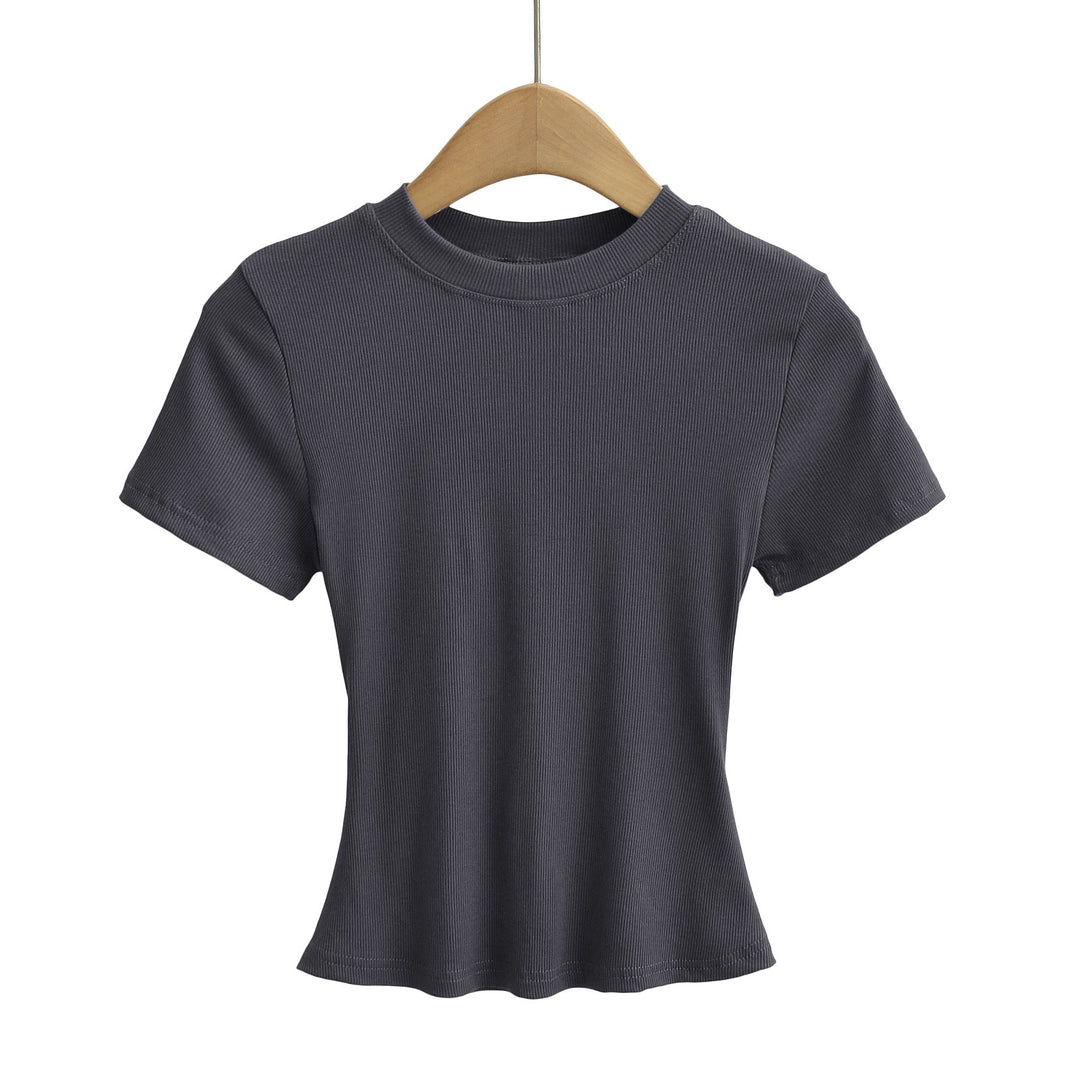 Dame kropsnær kortærmet T-shirt med fint ribmønster og rund halsudskæring Stilla