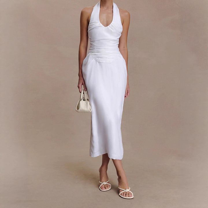 Dame Elegant og figurformet Midikjole med Halterneck Udsnit Skovae