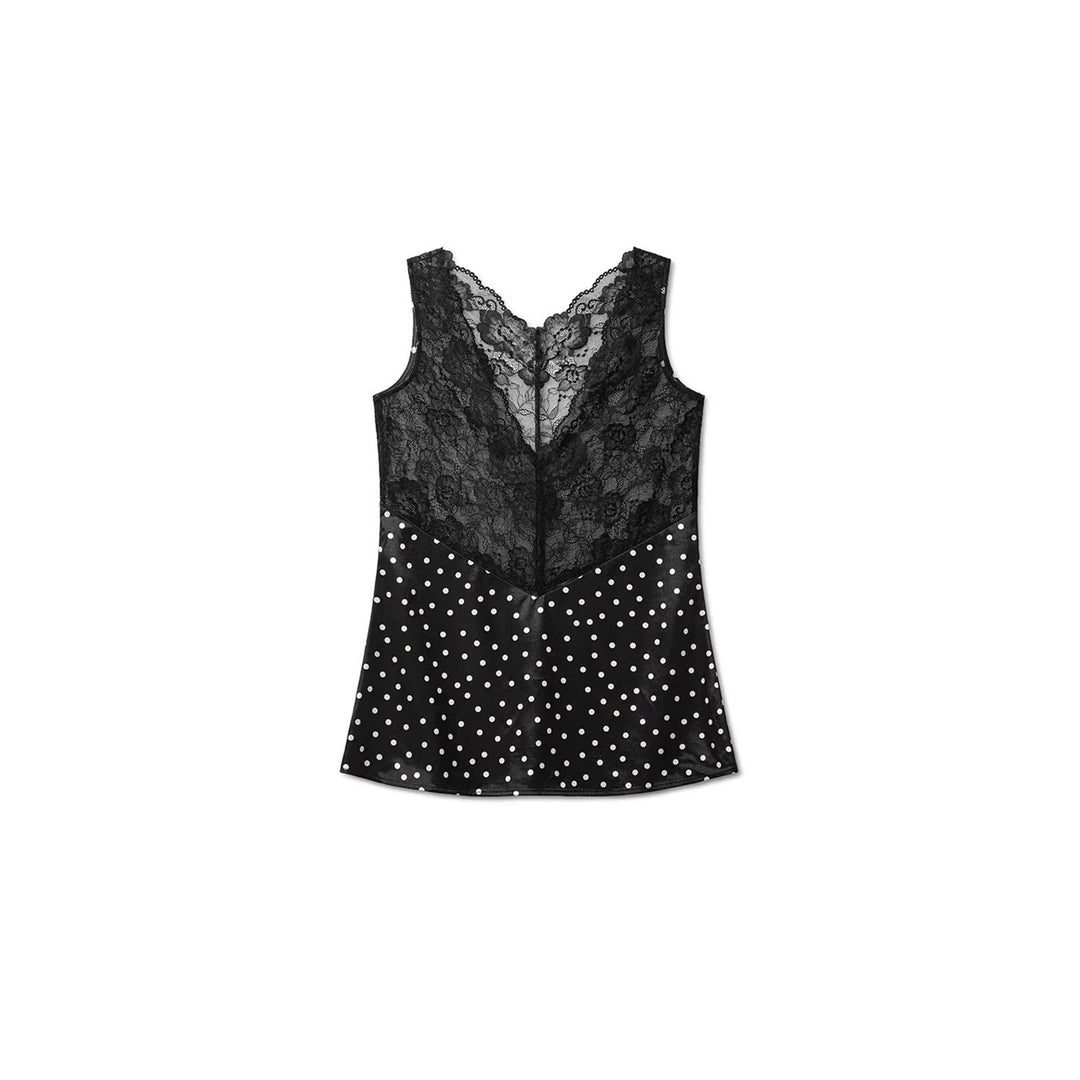 Dame spids-top med polka-prikker og elegante detaljer Skovae