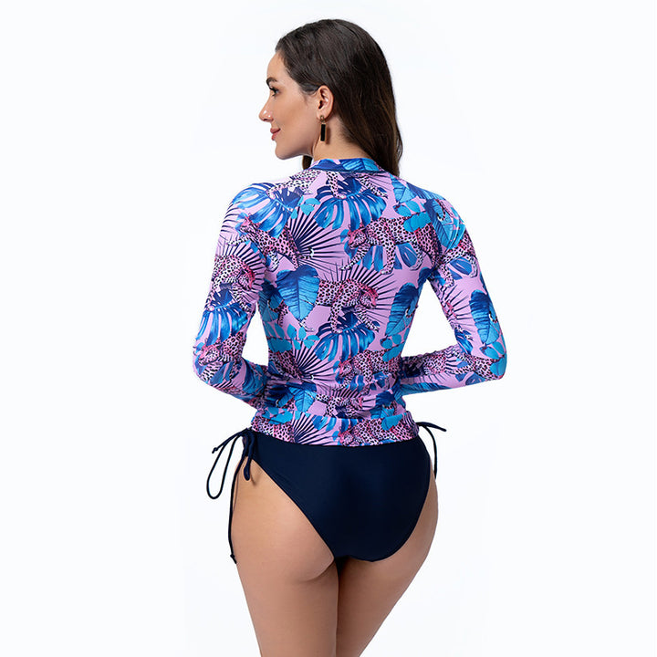 Damer Langærmet Rashguard med stilfuldt Flora-mønster og sidelommer med snore Skovae
