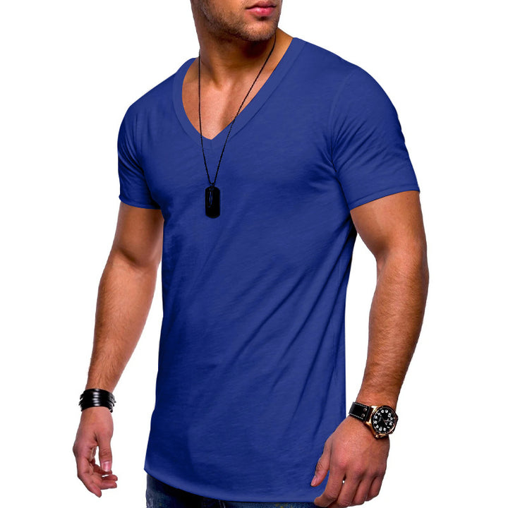 Herren nan V-hals T-shirt i fin jersey med smal silhuet og flade sømme Skovae