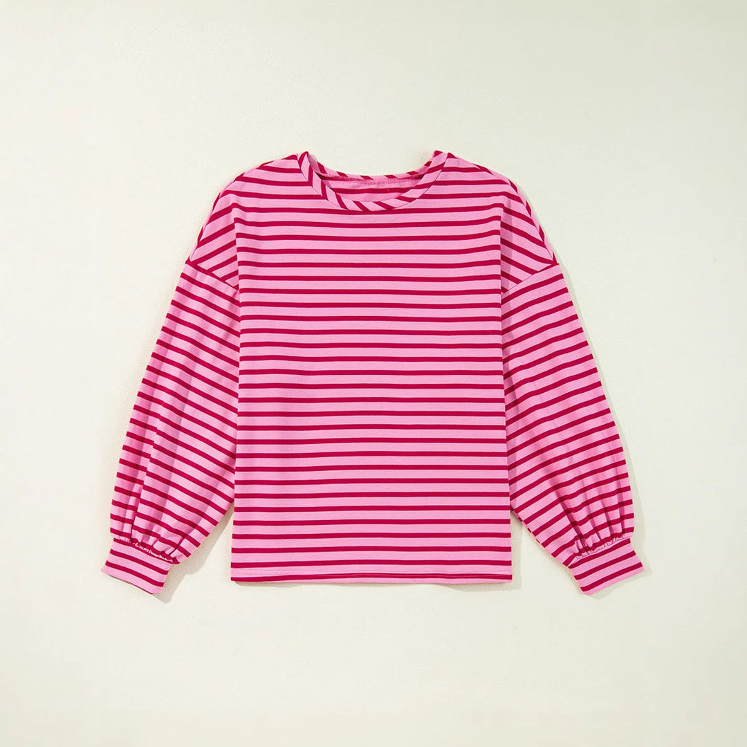 Dame Lækkert Sweatshirt med Bredskårne Ærmer og Moderne Striber Skovae