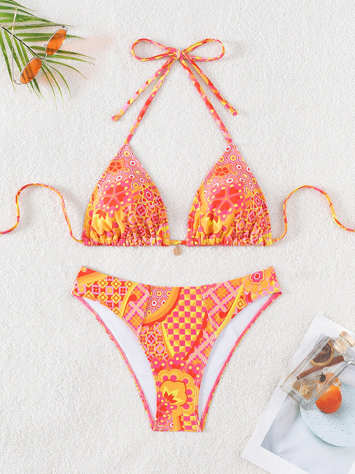 Dametriangel-bikini med blomsterprint og justerbare stropper Skovae