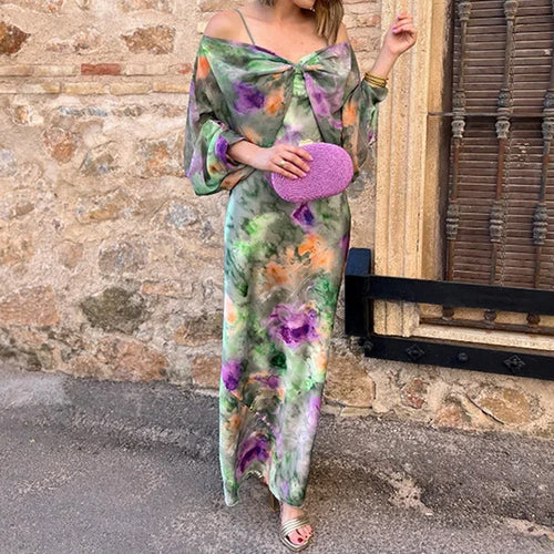 Dame Maxikjole med skulderfri design og elegant blomsterprint Stilla