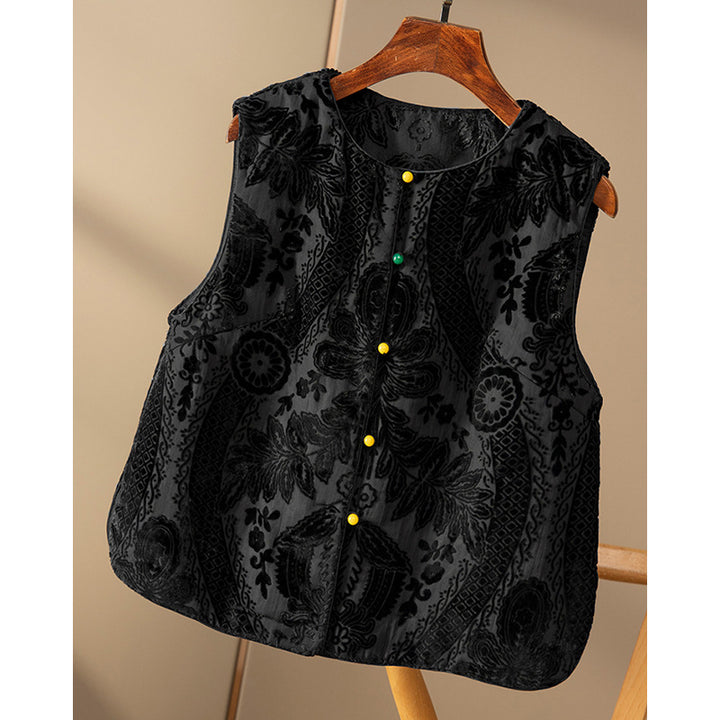 Dame elegant vest med blomsterstrukture design og kvalitets knapdetaljer Stilla