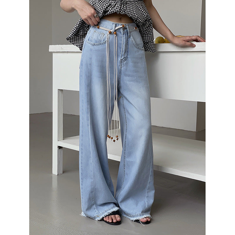 Dame High-Waist jeans i vidde snit med justerbar talje og frynset kant Stilla