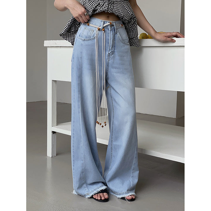 Dame High-Waist jeans i vidde snit med justerbar talje og frynset kant Stilla