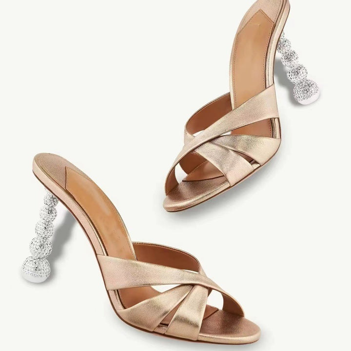 Femme Open-Toe Slide Sandaler med med strass dekorerede hæle Stilla