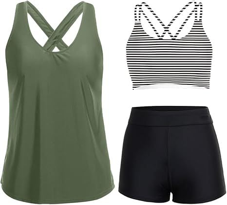 Dame Sporty Tankini-set med blomstret top og shorts Skovae