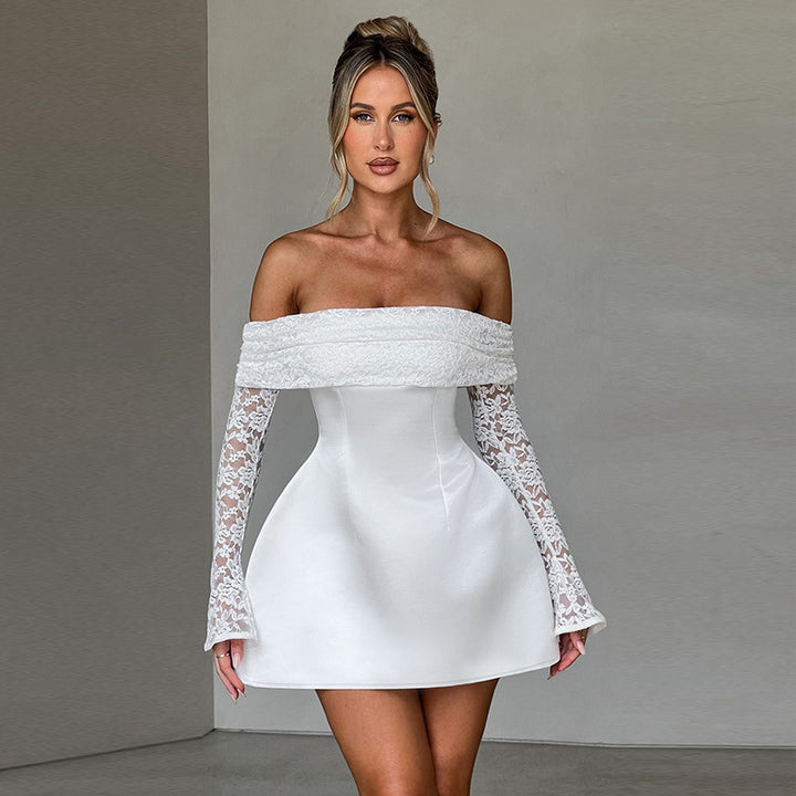 Dame elegant off-the-shoulder minikjole med spidse ærmer og svajende skørt Skovae
