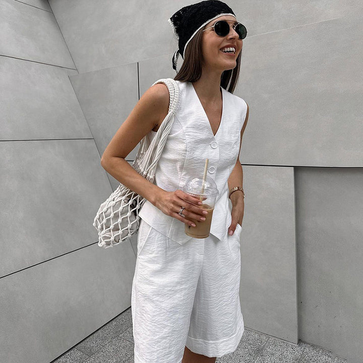 Dame elegant vest med shorts i struktureret stof Stilla