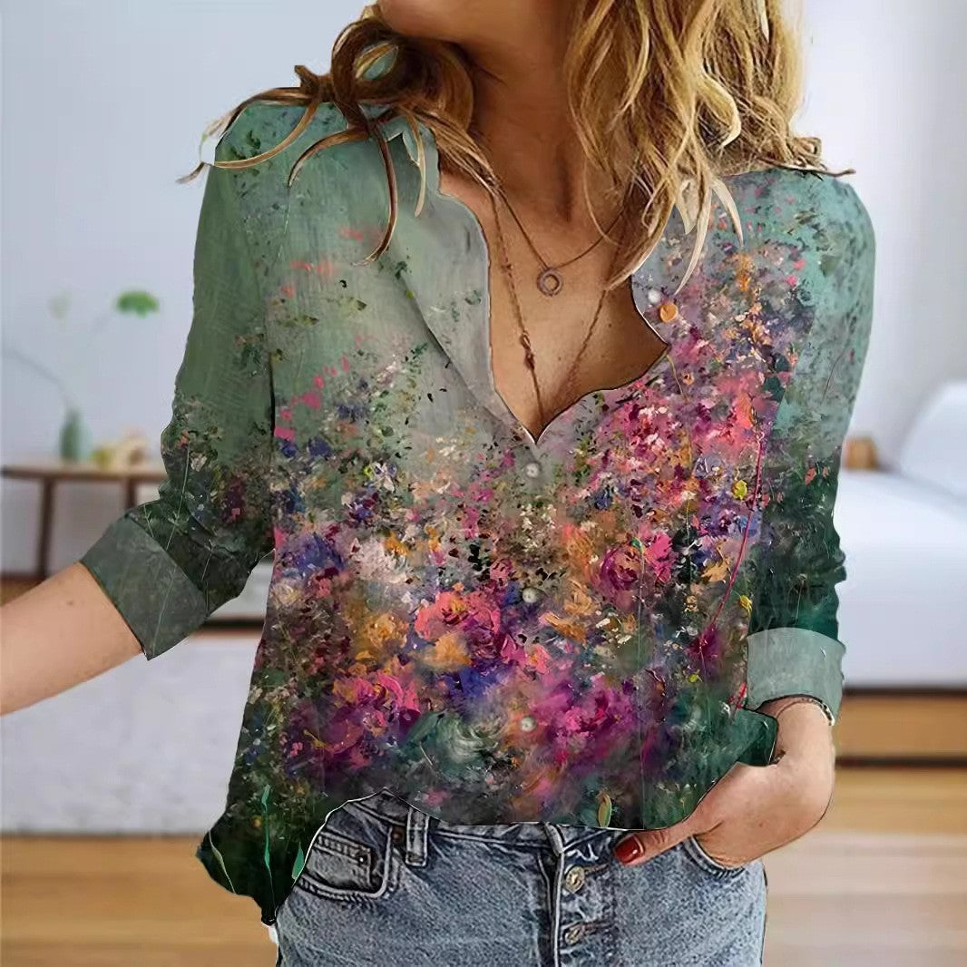Damebluse med floralt tryk og afslappet snit Stilla