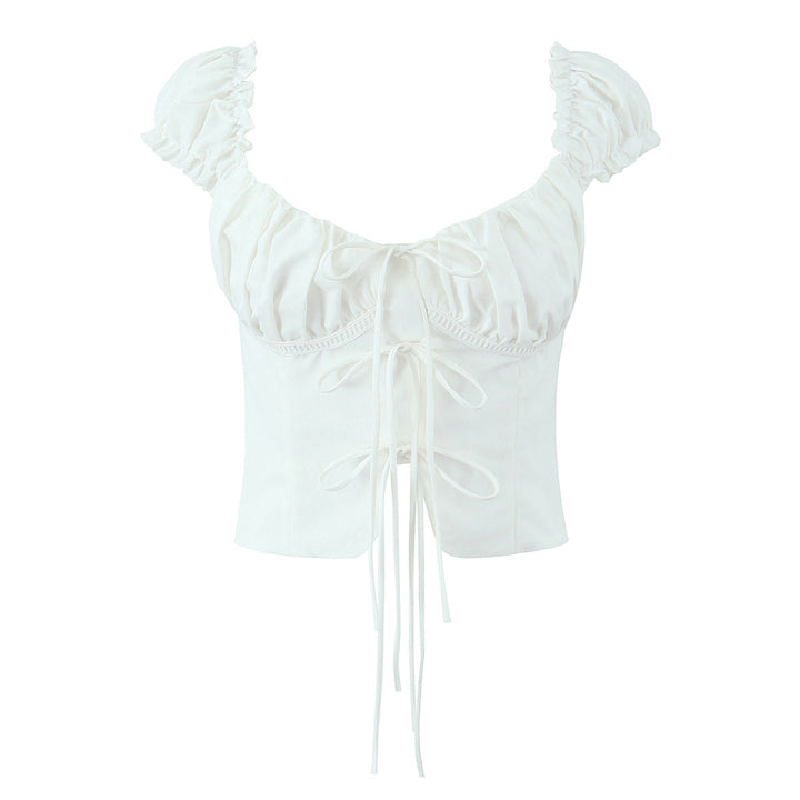 Dame vintage-inspireret crop-top med ruffle detaljer og moderne snit Stilla