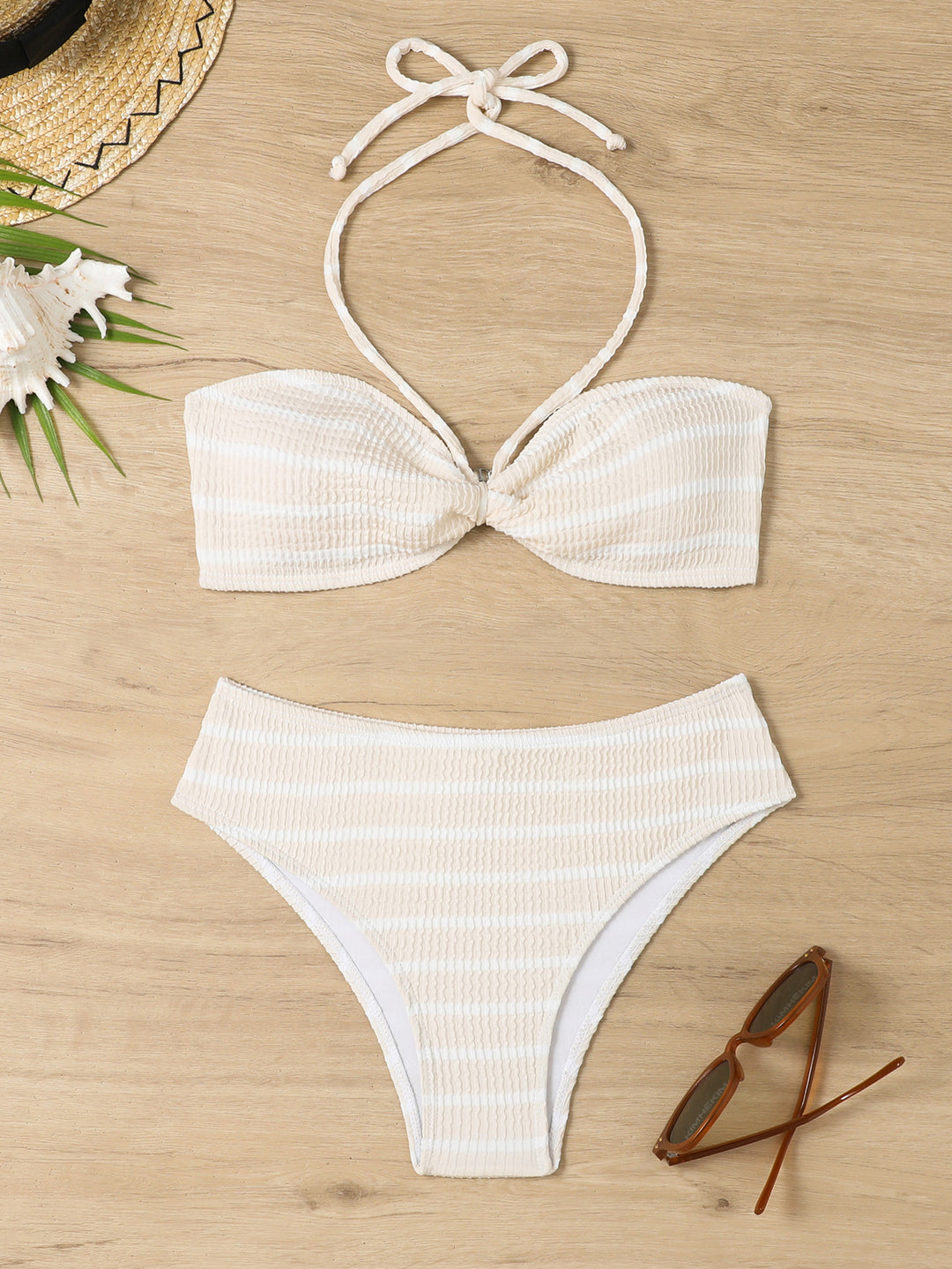 Dame Høj taljet Bikini-sæt med raffineret bandeau-top og elegant knudedetail Stilla