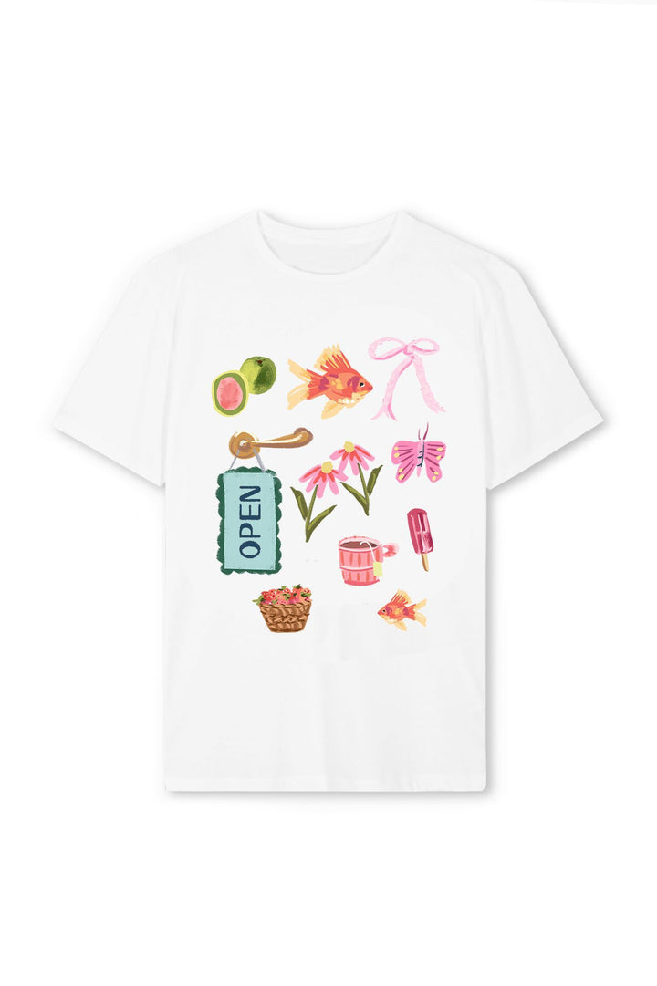 Dame T-shirt med farverigt motiv og kreativt design Skovae