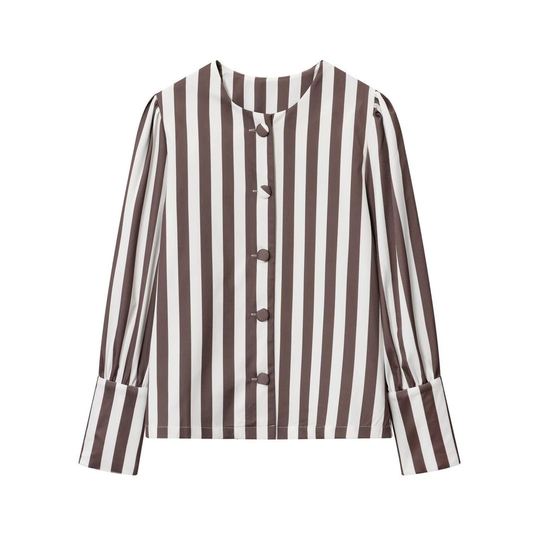 Damebluse med vertikale striber og elegant knaplist Stilla