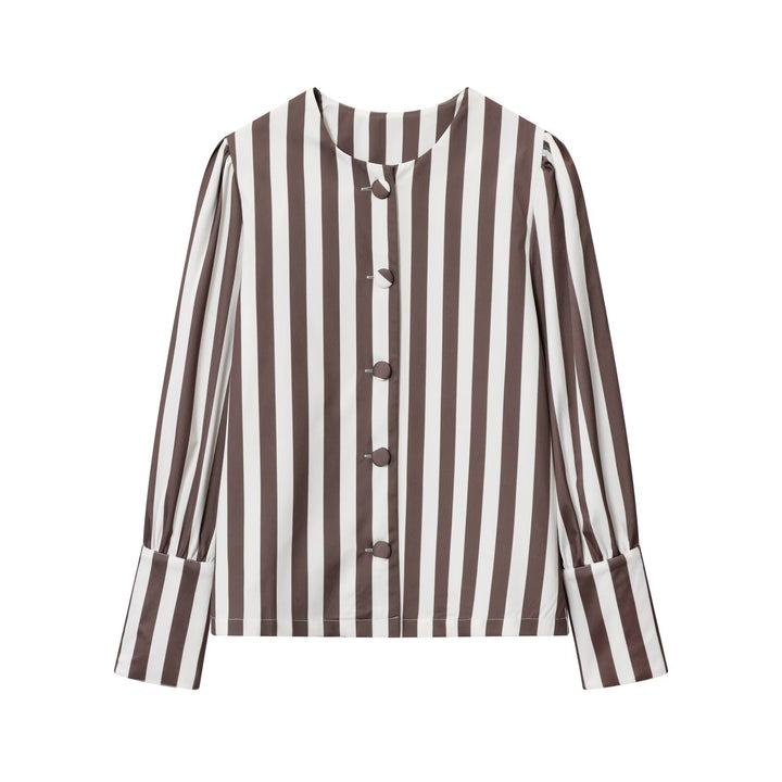 Damebluse med vertikale striber og elegant knaplist Stilla