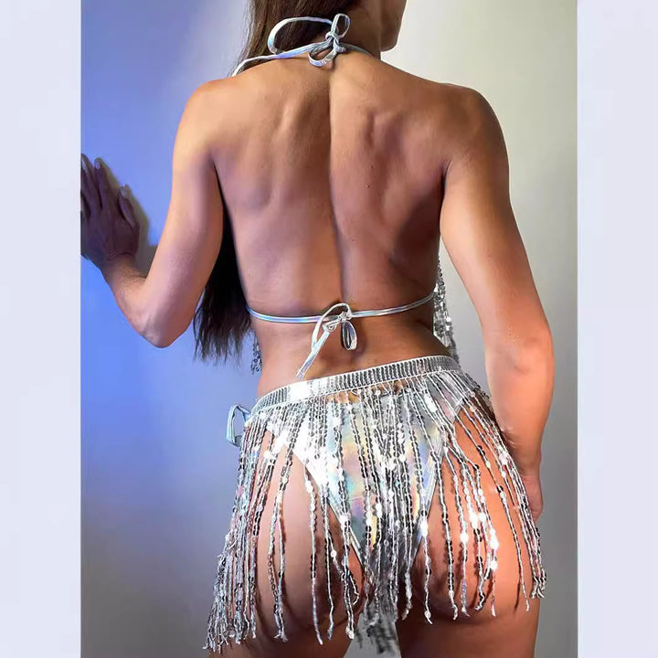 Dame Glitrende Festival-Bikini med iøjnefaldende frynser og skinnende tekstur Stilla