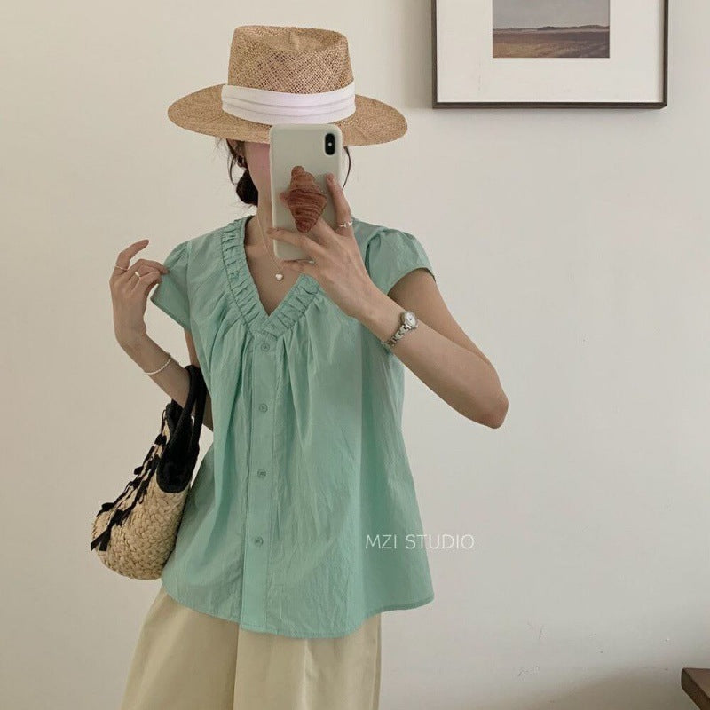 Femme Rille skjorte med V-udskæring casual bluse Stilla