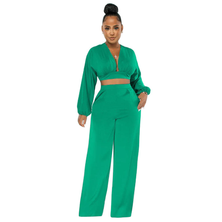 Damer Elegant Cropped Top med vidde bukser Stilla
