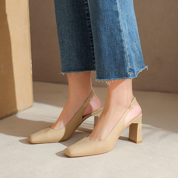 Kvinder Elegante Spids-Tå Slingback Hæle med Chunky Gennemsigtig Hæl Stilla
