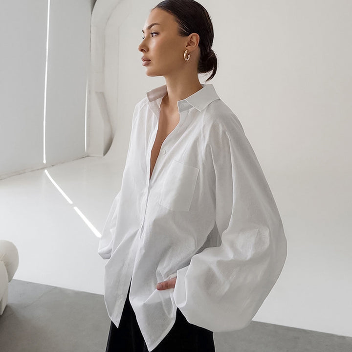 Damer afslappet skjortebluse i let linenmix med oversized skæring Stilla