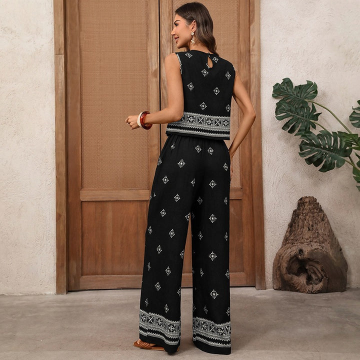 Damen Haremshosen-Set mit elegantem Bordürenmuster und luftiger Passform Skovae