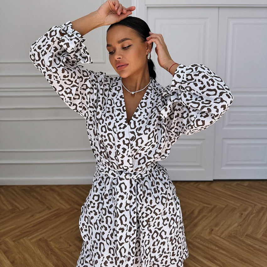 Dame casual Kimono-nattøj i leopardmønster Stilla