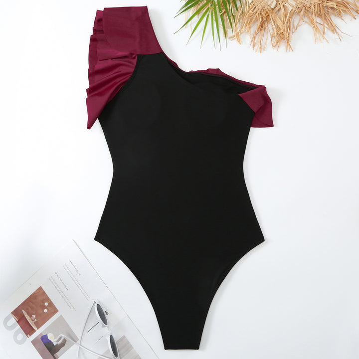 Dame trendy heldragt badedragt med asymmetrisk volangdesign og elegant snit Stilla