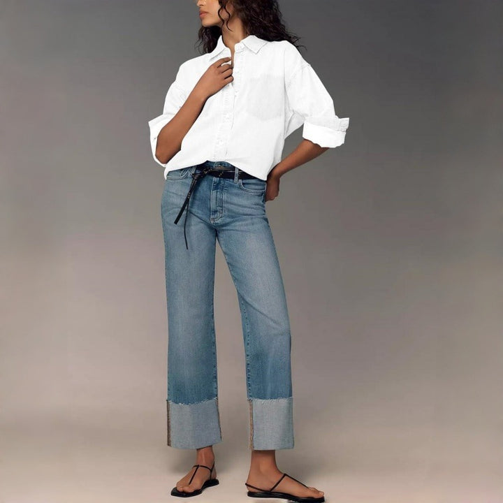 Dame Designer Jeans i moderne Boyfriend-stil med unikke detaljer. Skovae