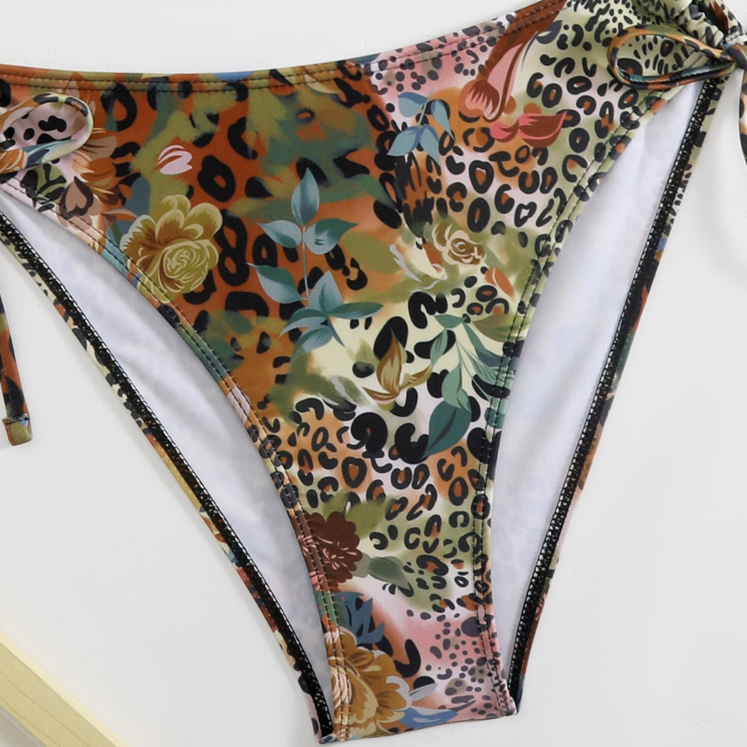 Dame triangel-bikini-sæt med blomsterligt leopardmønster Skovae