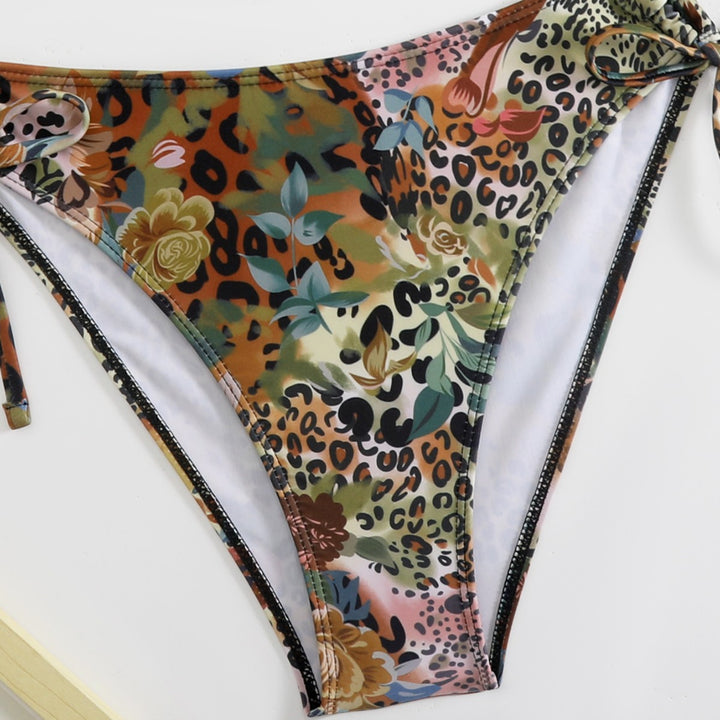 Dame triangel-bikini-sæt med blomsterligt leopardmønster Skovae