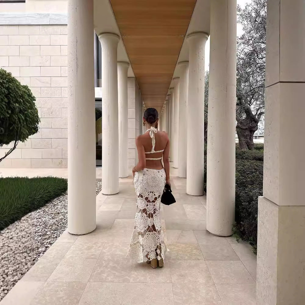 Dame Maxi Kjole med raffineret hækle-design og cut-outs Skovae