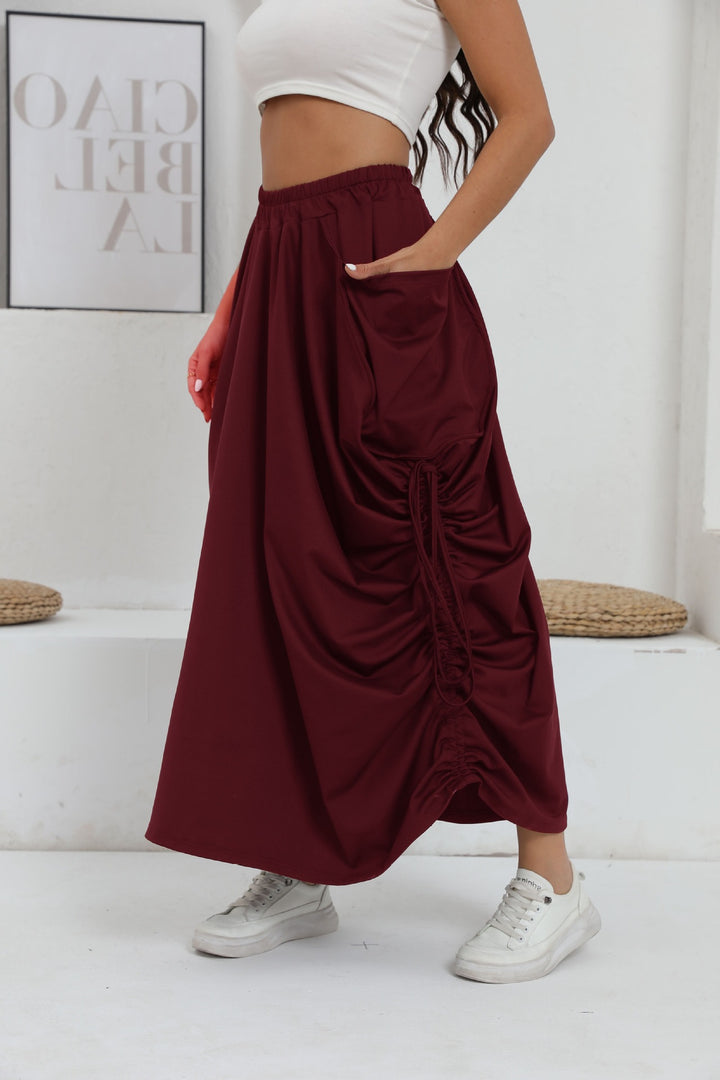Dame Lang Wrap Skirt med elastisk Talje og Lommer Stilla