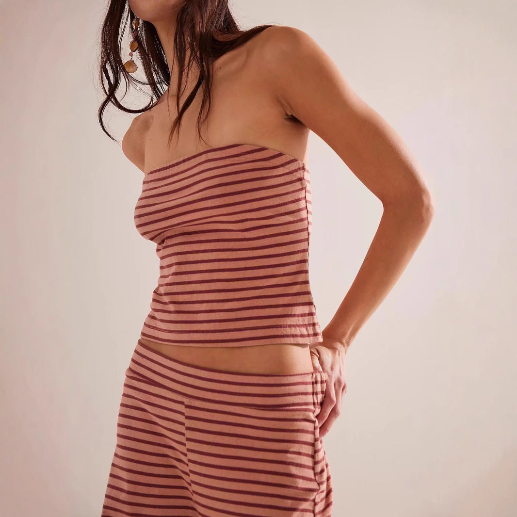 Femme Stilfuld Offshoulder Crop Top og Bredbenet Bukser Sæt Stilla