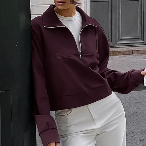 Dame Oversized Sweatshirt med kort lynlås og afslappet pasform Stilla