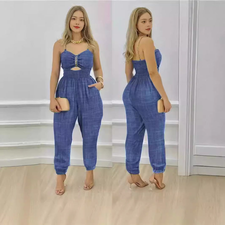 Dame mode jumpsuit med cut-out og tynde stropper Skovae
