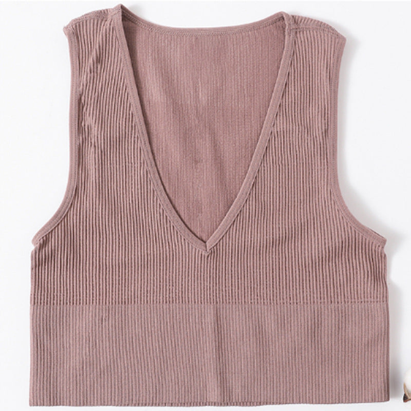 Dame Legende V-hals top i ribstrik Stilla